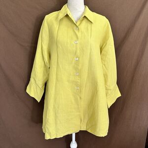 IC By Connie K Tunic Top Womens LARGE Linen Long Lagenlook Shirt